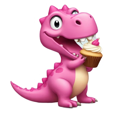 Pink Dinosaur eating a cupcake sticker