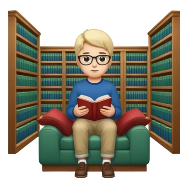 boy reading in the library full body sticker