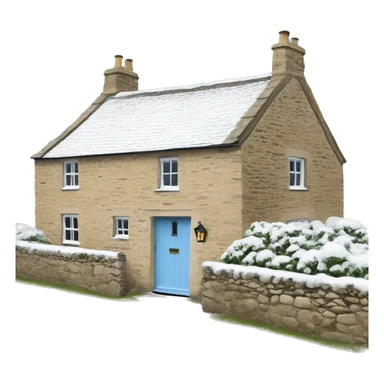 Snowy stone cotswolds cottage with sky blue door  sticker