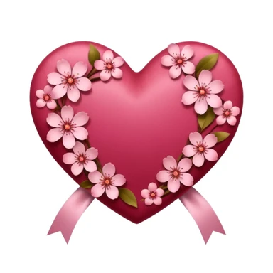 heart with sakura and velvet ribbon sticker