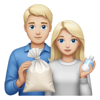 Blonde guy with blue eyes and blonde girl holding a bag of white powder sticker