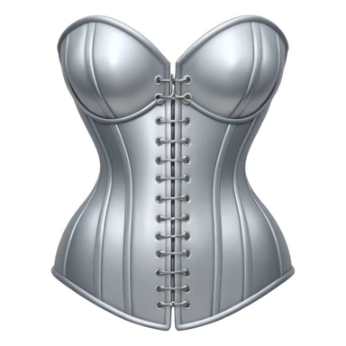 A luxury corset emoji made of silver chrome, smooth metallic curves, minimal fashion silhouette, glossy reflections, sensual high-end aesthetic, iOS emoji style, centered, clean white background sticker