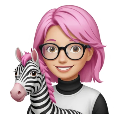 create a emoji of my friend camilla: she wears  white glasses and she has brown hair, make it pink. She loves horses and zebras sticker