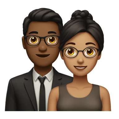 a couple. dark brown boy with glasses and black hair and a brown girl with straight hair  sticker