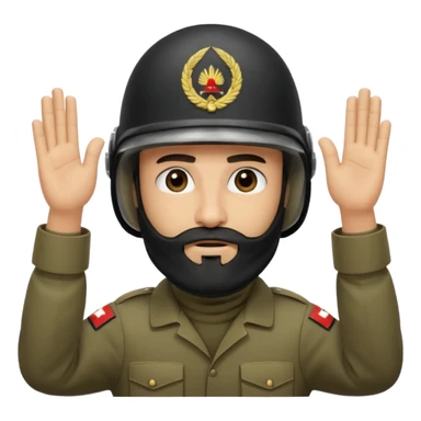 surrenders, depicts an Iraqi soldier from 1980, with a beard, in a helmet, a helmet WITHOUT insignia, with a balaclava, with sad eyes and both hands raised up sticker