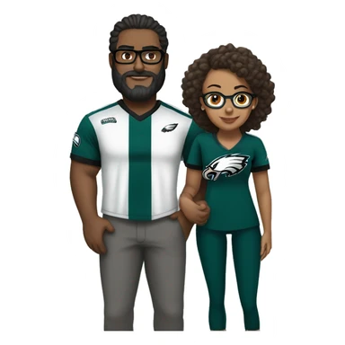 Heavy Brown guy no glasses with beard mustache and brown girl with glasses and her hair in a bun in Philadelphia eagles clothes holding hands sticker