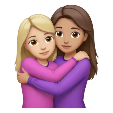 2 girls hugging one with brown hair and blonde highlights in a purple shirt hair and one with dark hair in a pink shirt sticker