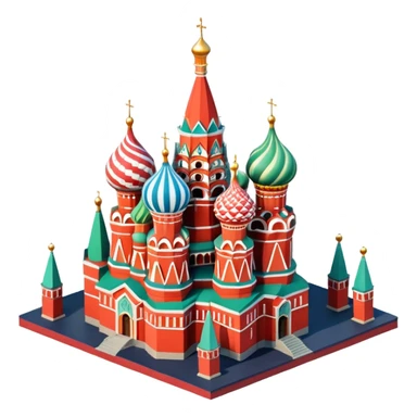 Isometric illustration of Moscow, featuring Saint Basil's Cathedral with its colorful onion domes, Red Square elements, in miniature diorama style, soft shadows and pastel colors. sticker