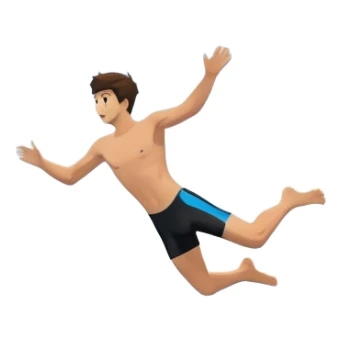 A diver mid-air, plunging from a high cliff into the sparkling ocean below. The background features rugged cliffs, clear blue water, and a bright sky, emphasizing the excitement and danger of the sport with a sense of freedom and adventure. sticker