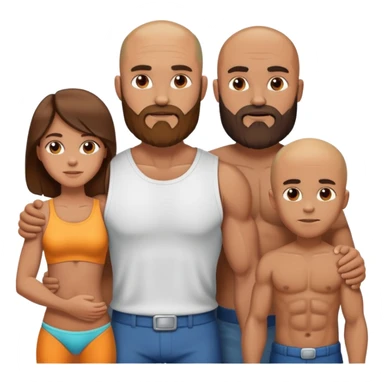 Muscular Bald beard man with his hot wife long brown hair and 3 boys sticker