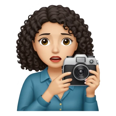 Hispanic Woman with shoulder length dark curly hair holding a camera crying sticker