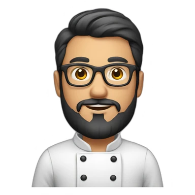 30 years old chef with beard and smooth short dark hair and big glasses proudly holding a pizza sticker