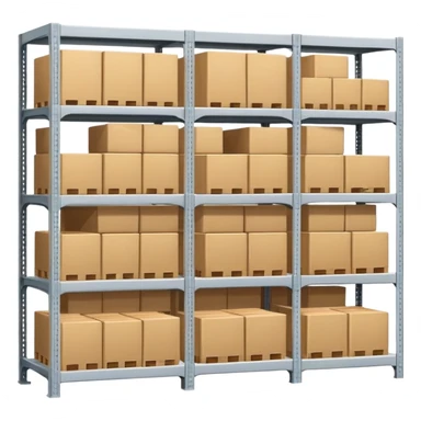 apple style emoji of a warehouse with storage shelves, alternate version, representing Lagerplatz (storage location) sticker