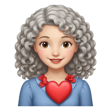 silvery curly/wavy shoulder-length hair smiling lady holding a heart less hair sticker
