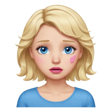 Girl Blonde short wavy hair,  blue eyes, cute blue top, long lashes, pink lips,crying with tears running down the face  sticker