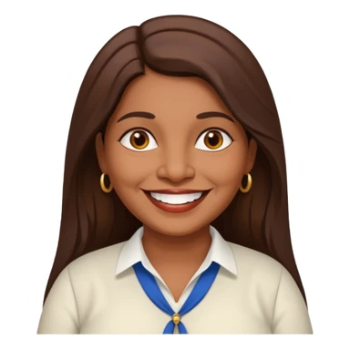 50 yr old chubby Sri Lankan woman, dark skin, straight brown hair, big smile, white teeth, european clothes, longer hair sticker