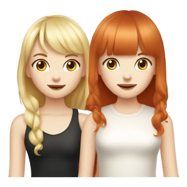 Pale skin Red head girl with bangs and pale skin blonde girl with bangs best friends holding hands sticker