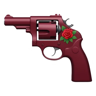 a pistol silhouette in deep wine red (#7A0F1E) with roses wrapped around it sticker
