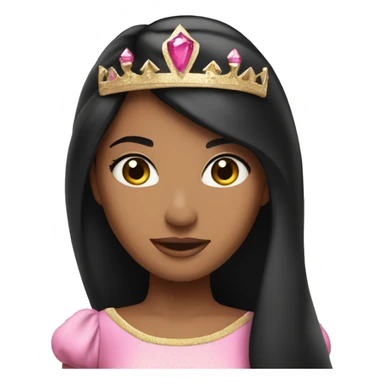 tan skin princess with crown and long straight black hair wearing pink princess dress sticker