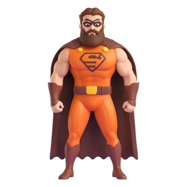 muscular superhero in brown and auburn costume, beard-shaped logo, comb-shaped belt, magnificent beard sticker