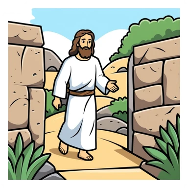 A Jewish Jesus walking out of the garden tomb glorified sticker