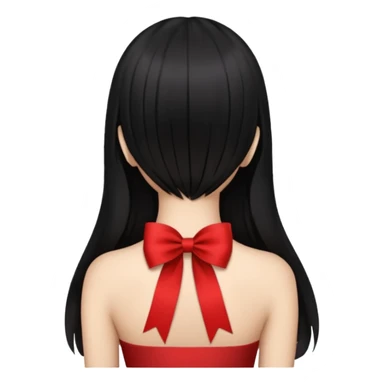 girl back view with single red ribbon in the middle black hair sticker