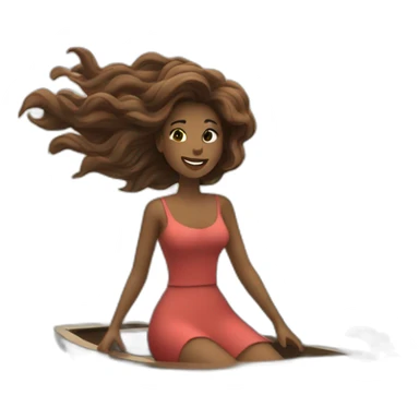 woman with hair flying in the wind on a boat sticker