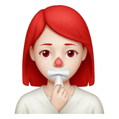 sick person with tissue on nose, fever and red nose. sticker
