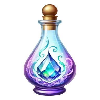 An ornate beautiful crystal vial containing a magical potion sticker