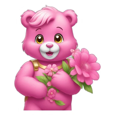Pink Care bears holding flower bouquet sticker