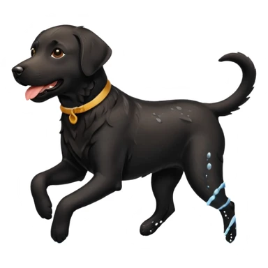 A black Labrador Retriever running through shallow water near a lake, splashing around happily. Natural lighting, motion shot, photorealistic style. sticker