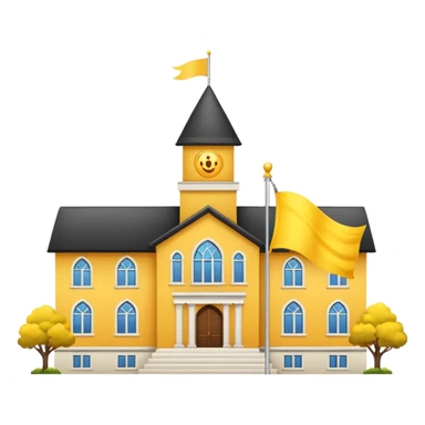 white background, magic school, with a big flag, big flag on a roof, big yellow flag, white school sticker