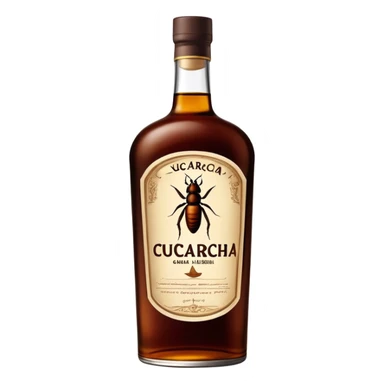 a bottle of rom, text "cucaracha" on them sticker