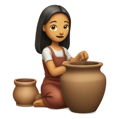 A girl sitting on the ground with a nice background and making pot on a pottery wheel sticker