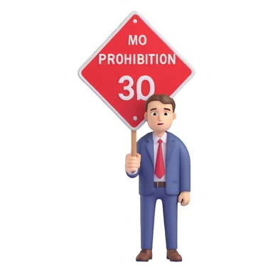 A white man showing a prohibition sign sticker