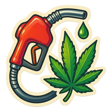 gas pump handle with cannabis leaf sticker