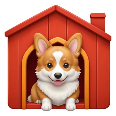 a corgi dog resembling the real Apple emoji dog peeking out of a red dog house sticker