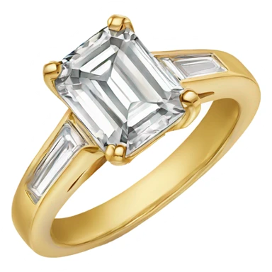 Emerald cut diamond ring with gold band sticker