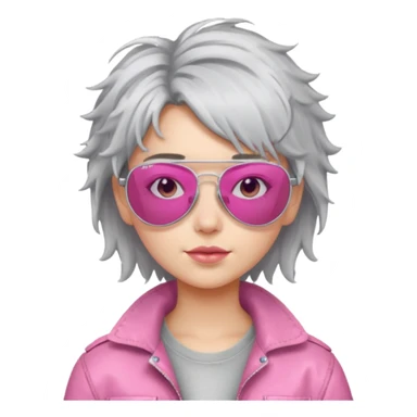 Girl with silver messy hair with pink aviators sticker