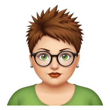  plus size white women round nose with short  brown shaggy spiked hair wearing glasses green eyes sticker