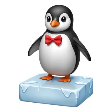 penguin, red bow tie, standing on small ice block sticker