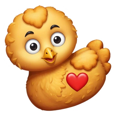 Chicken nuggets with eyes and a heart sticker