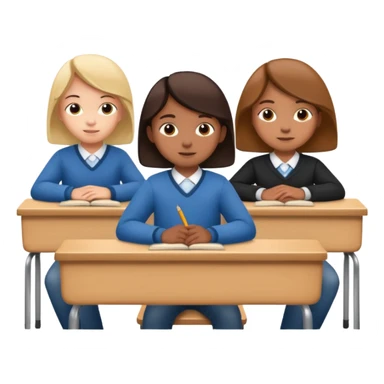 three school children sitting in a row behind their school desks sticker