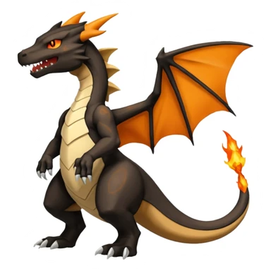 Magmatic fiery badass cool obsidian-Black and golden-orange Helioptile-Marowak-Charizard-Fakémon-hybrid-creature (full body)  sticker