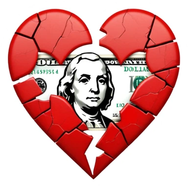 red broken heart glued together by dollars sticker