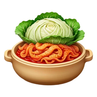 Cinematic Realistic Kimchi Dish Emoji, depicted as a vibrant fermented cabbage dish with a spicy kick rendered with detailed textures and dynamic, appetizing lighting. sticker