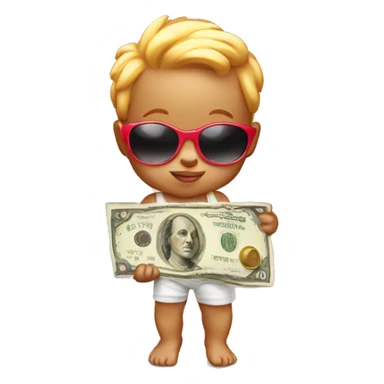 baby cupid holding money and wearing sunglasses sticker