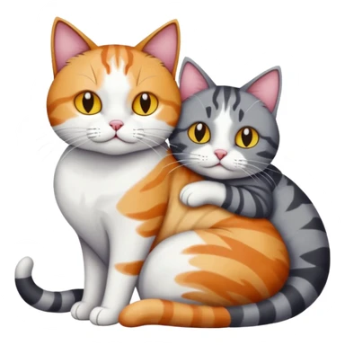 full body colourful light patched calico + white tabby cat cuddling a big dark grey and white tabby cat  sticker