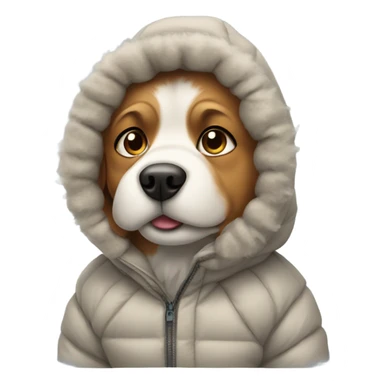 Dog wearing a parka sticker