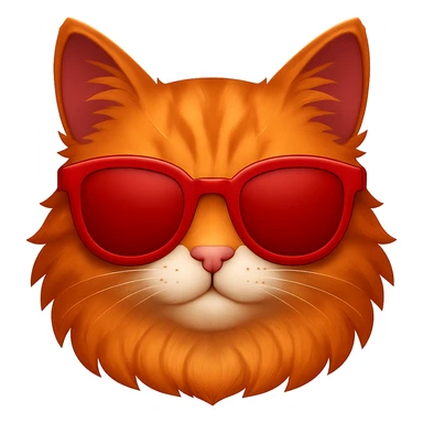 A cat wearing sunglasses in red color, emoji style sticker